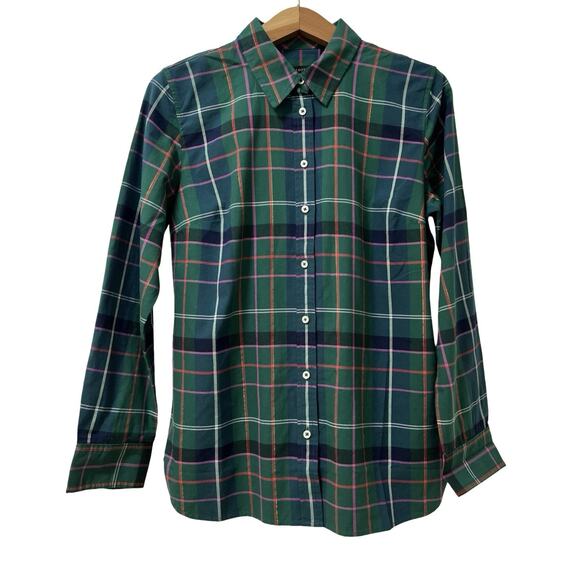 Talbots Tops - TALBOTS Womens Plaid Metallic Long Sleeve Button Down Shirt Size M Green Holiday